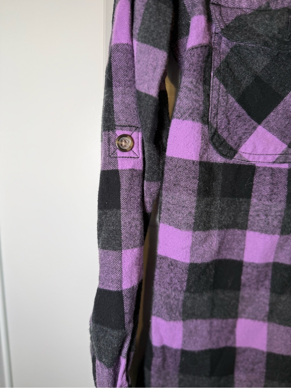 Women’s Purple & Black Plaid Button-Down Flannel 100% cotton - Picture 5 of 14
